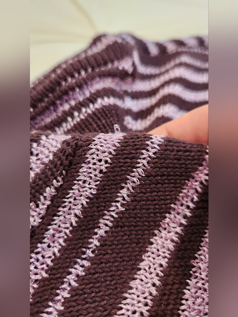 Free People Beach Bash Sweater Plum Chocolate Sequined Striped Size XL - Picture 14 of 15